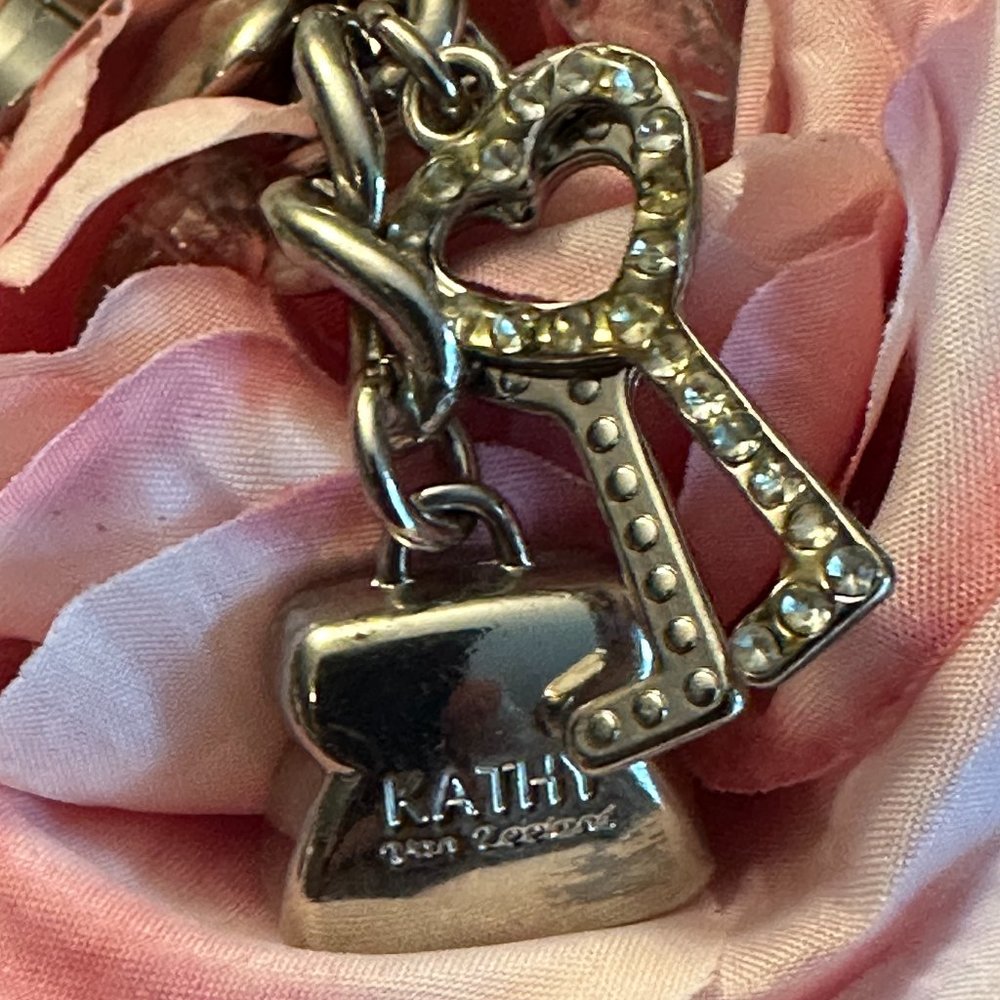 Kathy Van Zeeland Signature Bag/Heart/Keys Bag Charm Key Chain Silver Toned